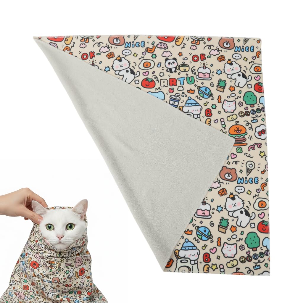 Qpets® Cat Swaddle Wrap 27.5in Pet Grooming Restraint Towel with Self Closure Anti Scratch Cat Bath Wrap for Nail Trimming Vet Care Medication Handling and Small Pet Support-image-49