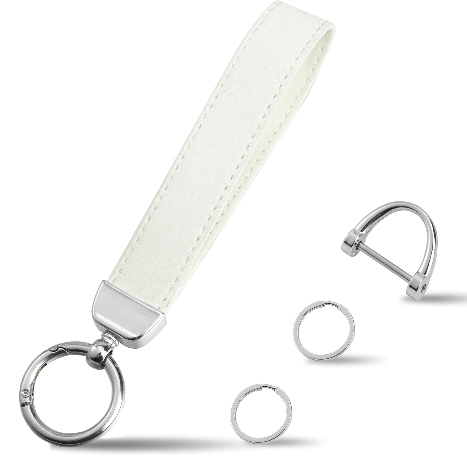 Weixiltc Leather Wristlet Keychain, Car Key Chain Holder with 2 Key Ring & Anti-Lost D Ring, Key Fob Wristband for Women