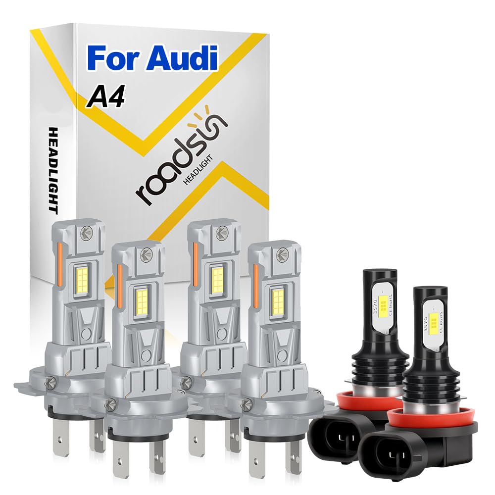 Kit de bombillas LED de fácil instalación, 20000LM, 12V, H7 Luz de carretera y luz de cruce, H11 Luz Antiniebla, Bombillas LED de bajo consumo, disipación de calor eficiente, For Audi A4 2002-2014