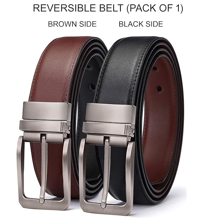 Image of SUDHA INTERNATION Men's Reversible PU Leather Belt | 2-in-1 Black & Brown | Rotating Pin Buckle | Sizes 28-40 | Formal Office Wedding Party Belt | 1 Belt = 2 Colors