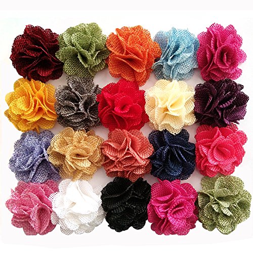 Yazon 16pcs Burlap Flower DIY Craft Decoration Flower Fabric Flowers for Hair Accessories