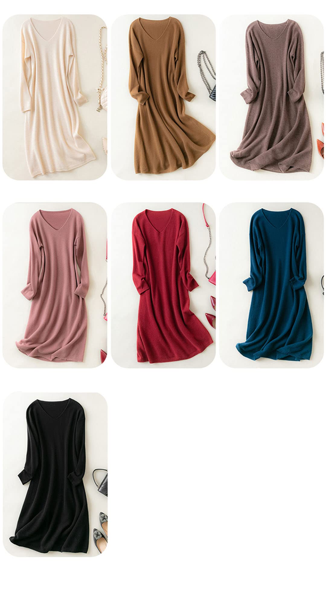 Disimlarl 100% cachemira de punto de otoño/invierno con cuello en V de talla grande suéter vestido largo de todo colocación