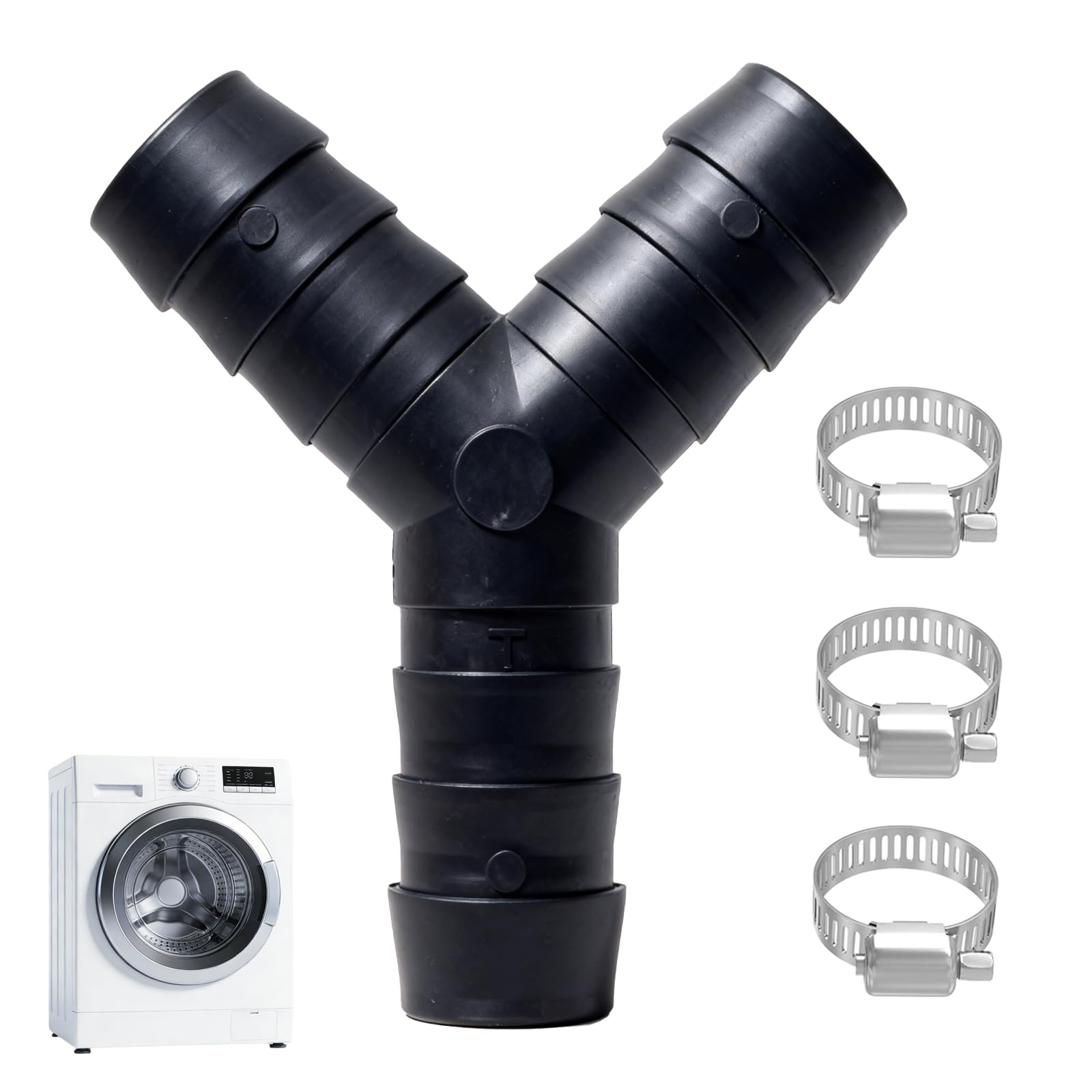 Distribuidor en Y de 2 vías modelo para Mangueras de Desagüe, Y Adaptor Desagüe para Lavadora y Lavavajillas, resistente hasta 120°C, incluye 3 abrazaderas de sujeción seguras
