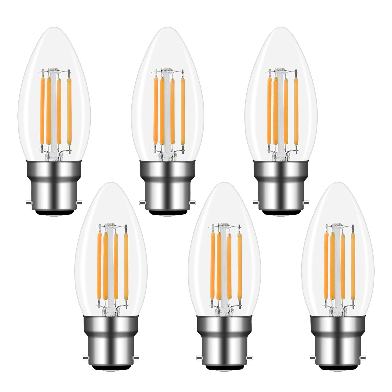 Akynite Bayonet LED Candle Bulbs 4W Warm White 2700K, 400LM, Equivalent 40W Halogen, AC 220V, C35 Bayonet Cap Candle Light Bulb for Chandelier, not dimmable, 6pcs