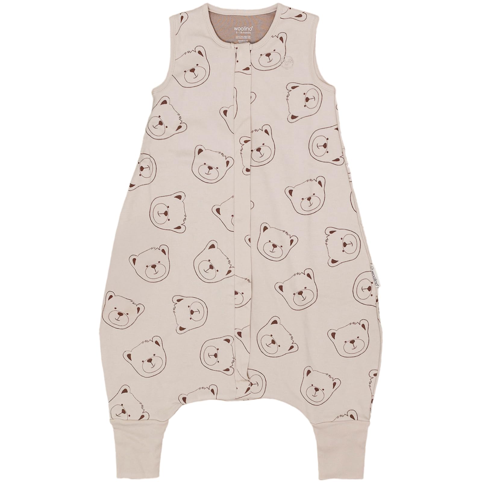 Woolino 4 Season Baby Sleep Bag with Feet Opening, Australian Merino Wool and Organic Cotton, Toddler Sleeping Bag, 6-18mo, Teddy Bear