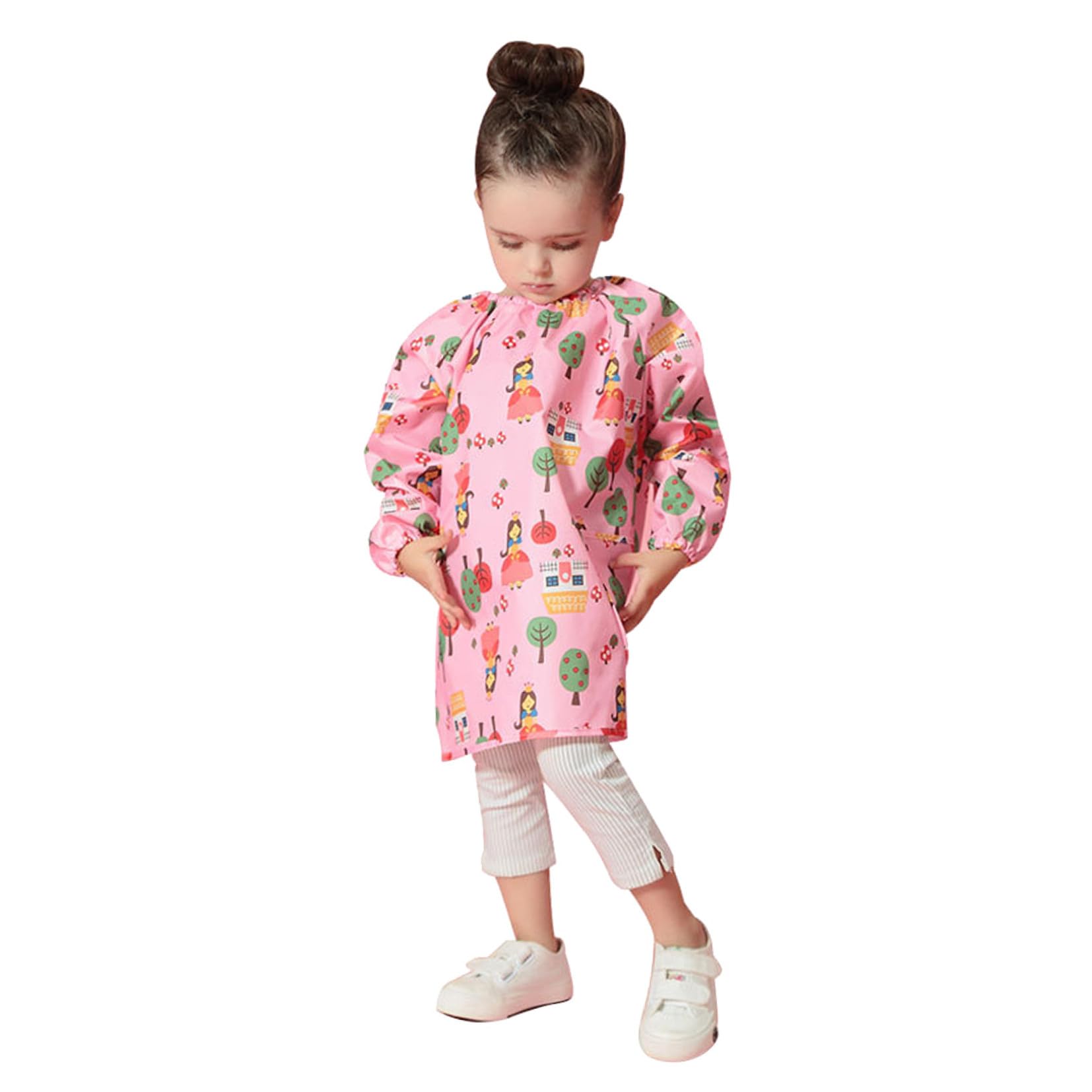 Tablier de Peinture Protection Blouse D'artiste Rose Imperméable en Polyester Respirant Manches Longues pour Garçon et Filles pour Activités Artistiques et Dessin
