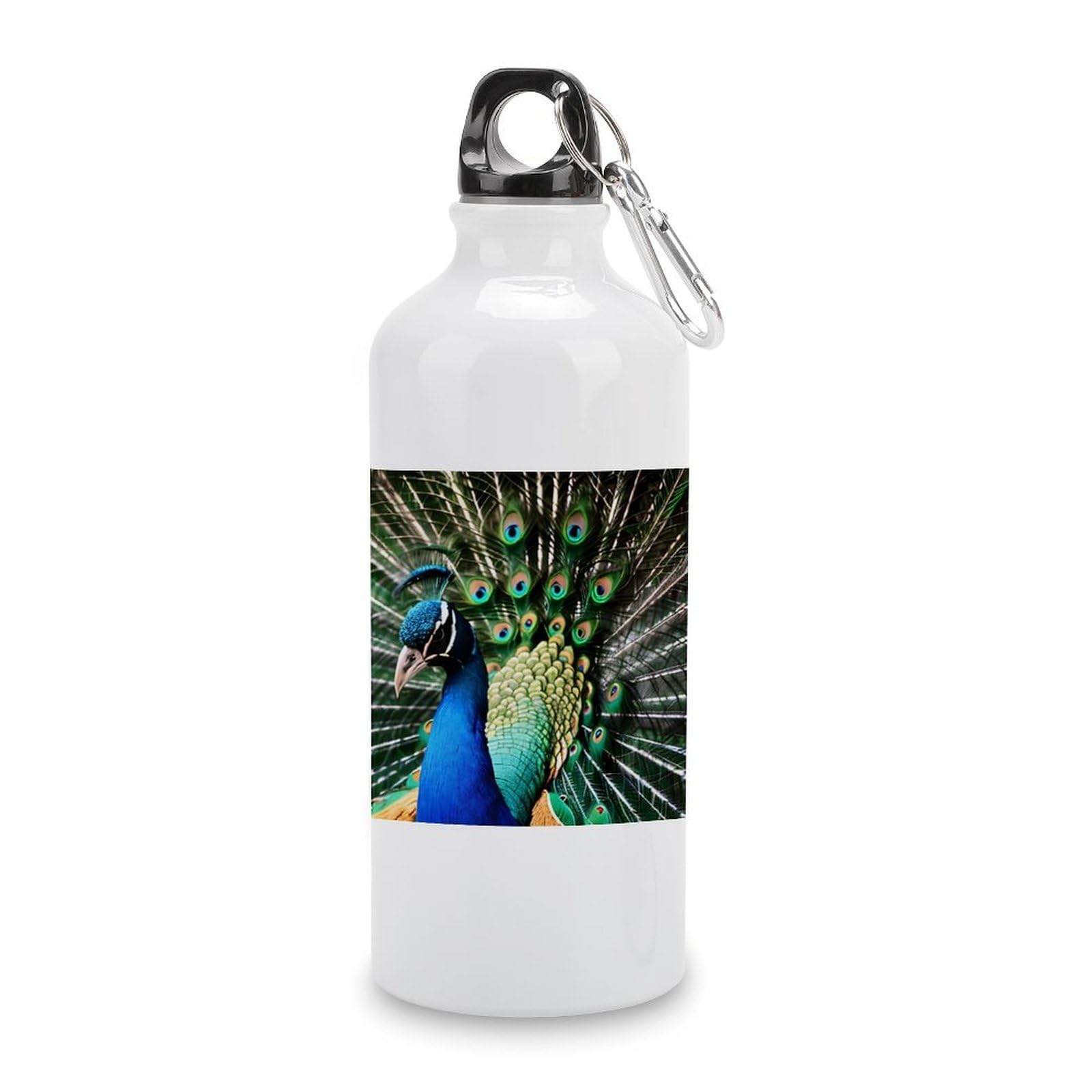 VstaDank Peacock Water Bottles Aluminum Sports Water Bottle with Lid&Hook Buckle Fashion Vacuum Insulated Water Bottles Hydration Flask Leak Proof Tumbler Keep Cold&Hot