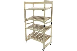 FixtureDisplays® 4-Tier Bakery Bread Rack with Angled Shelves Wooden Display Rack Bread...