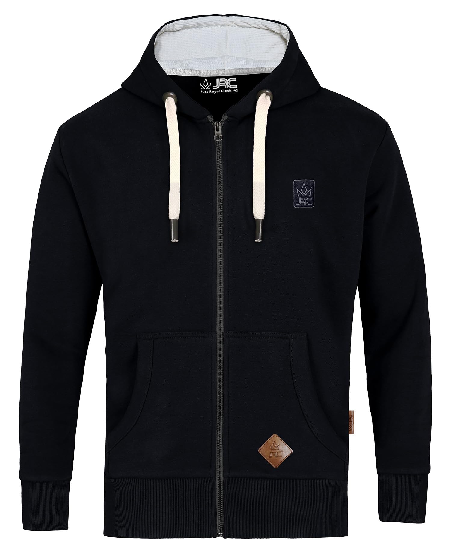Jrc Just Royal Clothing Men's Black Zipped Fleece Hoodies With Thermal Hood Inner, Casual Zip Up Hooded Sweatshirt Tops With Pockets (, L)