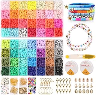 14610Pcs Clay Beads Bracelet Making Kit, Beads Set for Jewellery Making with 56 Colors Polymer Clay Beads, Letter/Heart Beads, Pendant, Jump Rings and Elastic Cords for DIY Bracelets Necklace Earring