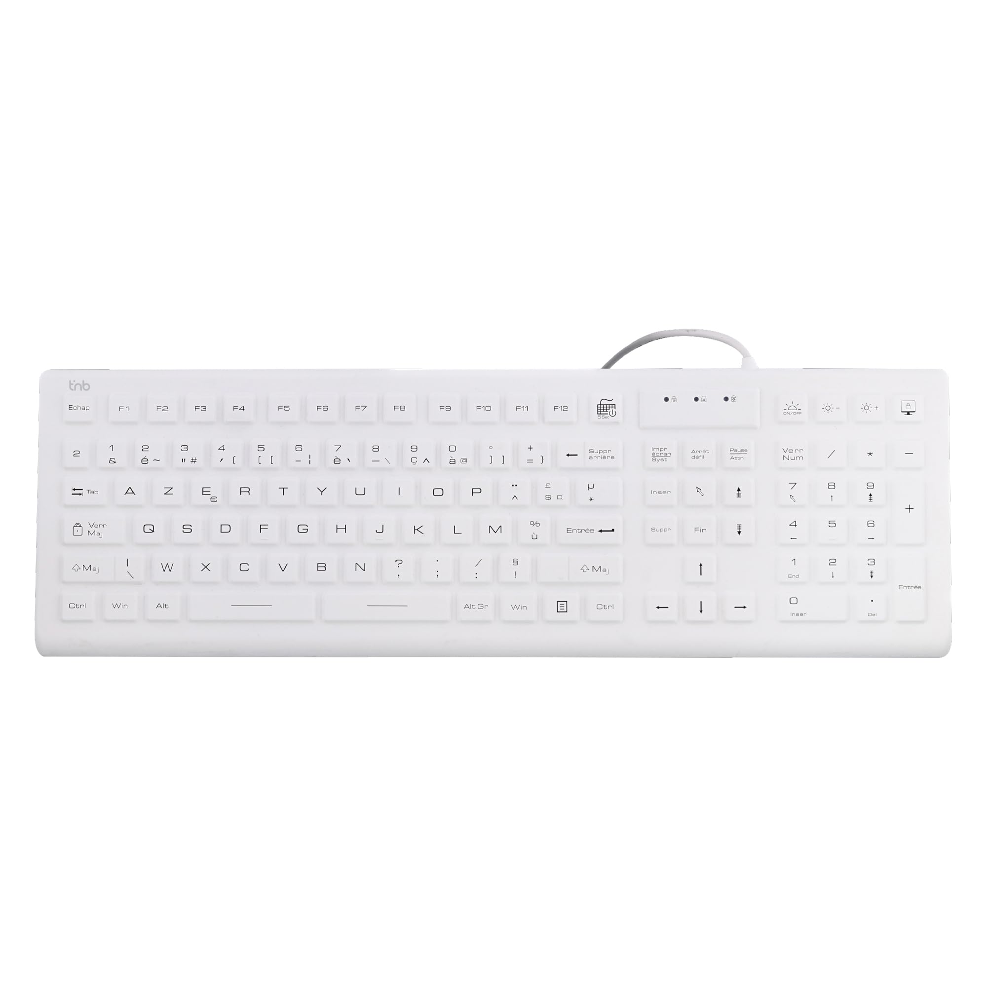 T'nB Medic - Tastiera cablata medica, impermeabile IP68 | Rivestimento Silicone, Antibatterico, Retroilluminato, AZERTY Francese, Bianco