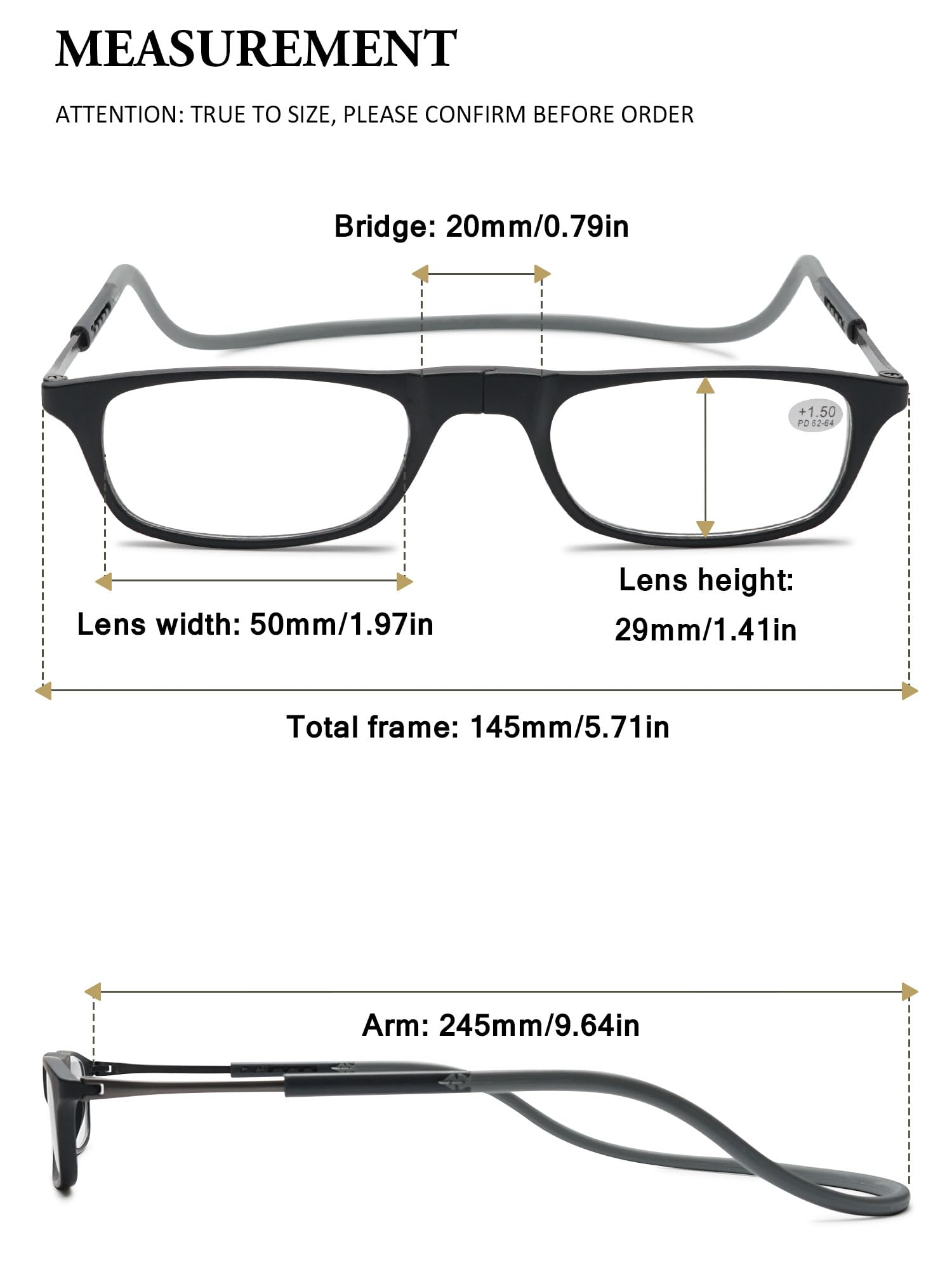 VEVESMUNDO Magnetische Lesebrille um den Hals Klemmen | Leicht, TR90 Flexibel Biegbar Brillenbügel, Magnetverschluss Lesehilfe, Brille mit magnet, für Damen Herren