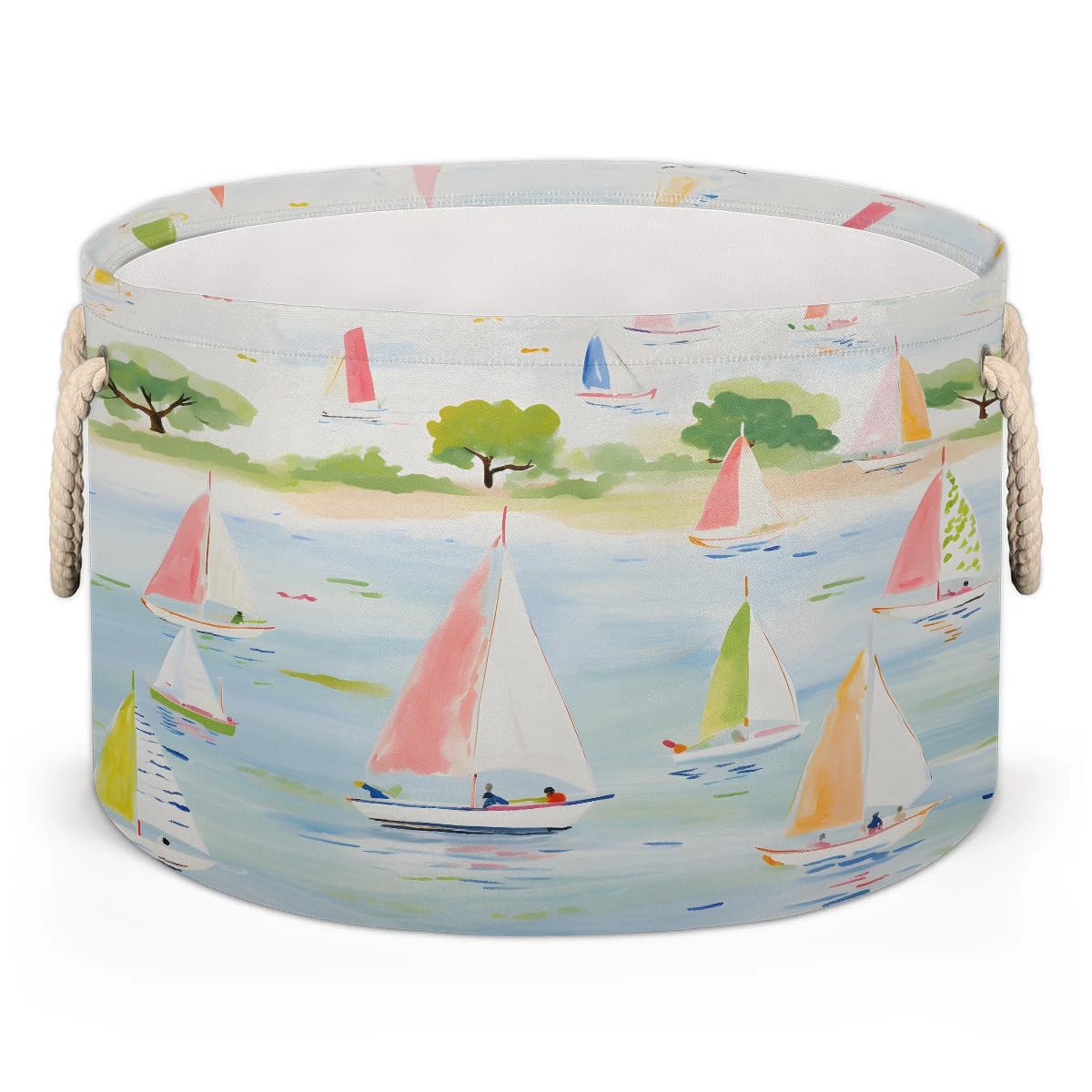 Gumuslen Cartoon Sailboat Boat Storage Basket Collapsible Storage Bins with Handle Organizer Clothes Laundry Basket Kids Toys Blanket Baby Nursery Gift Basket for Boys Girls Room Decor