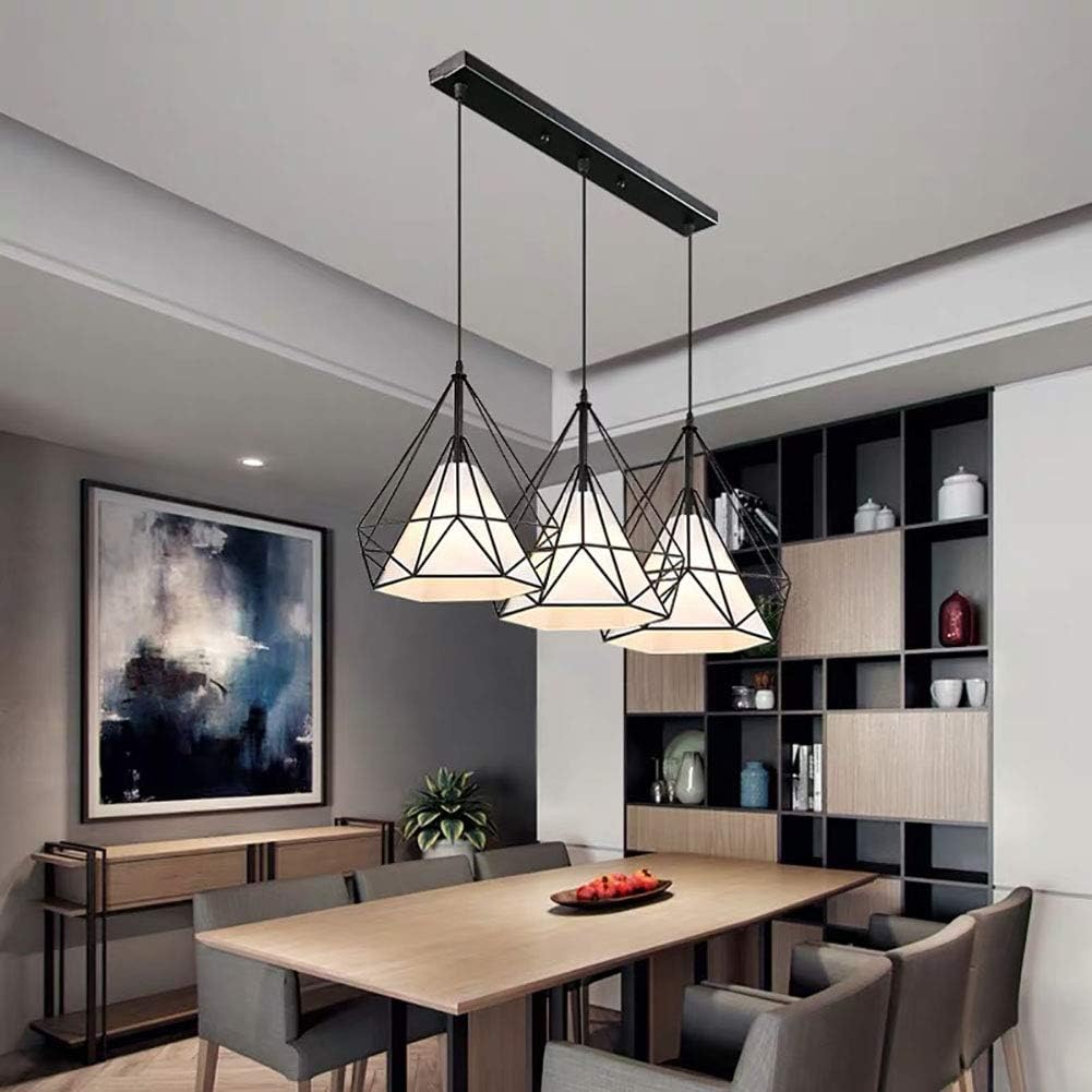 Modern Pendant Lighting Fixture Adjustable Chandelier Iron Industrial Hanging Ceiling Light Fixture for Kitchen Island Bedroom Hallway,Black,3 Lights - Long Plate
