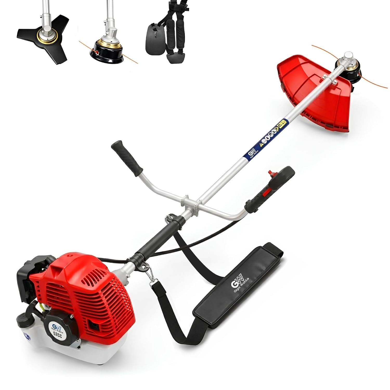 jaiveer 52cc 2 stroke petrol brush cutter | heavy duty grass cutting machine | multi-purpose agricultural trimmer with 3 blades & nylon trimmer head
