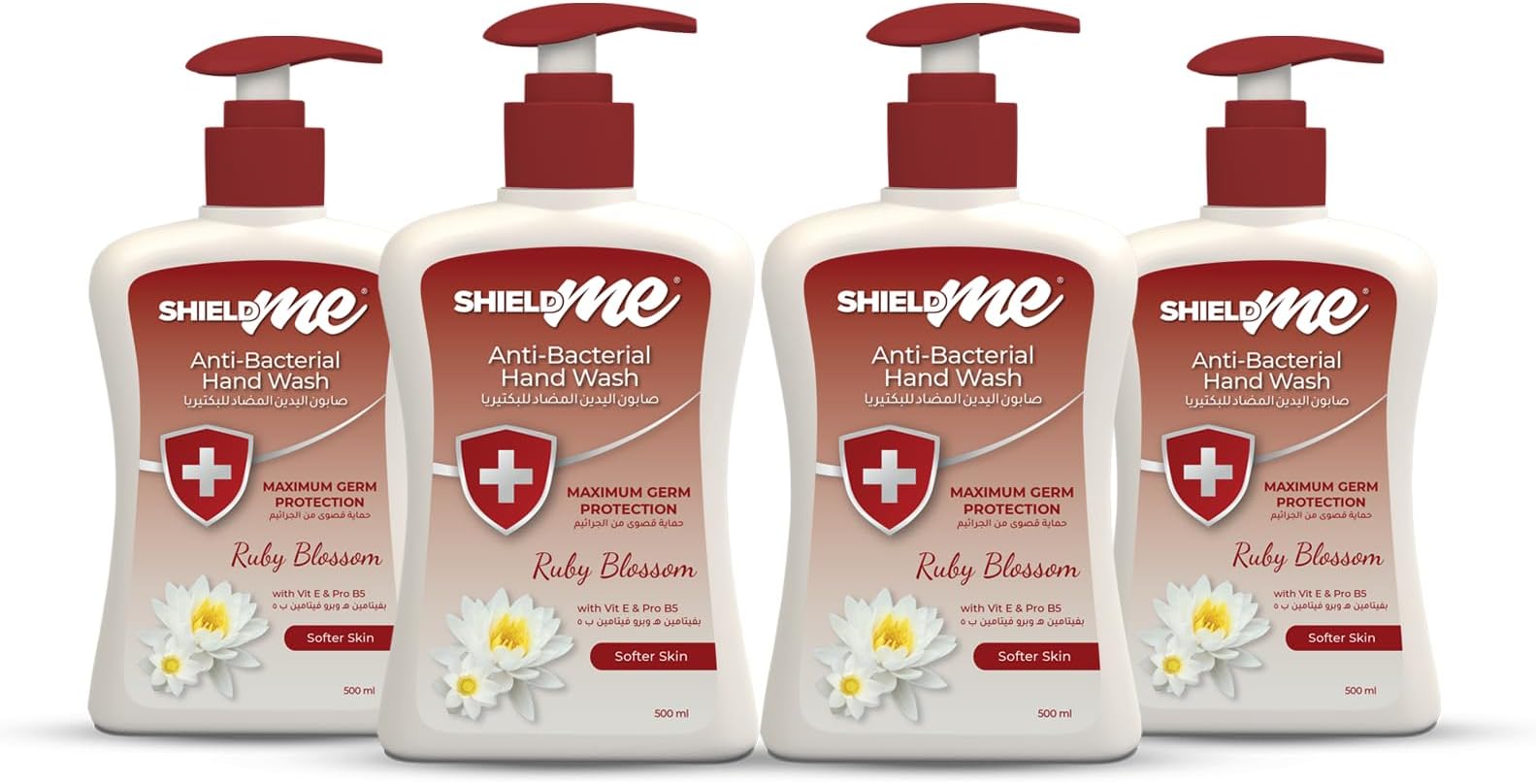 Shieldme Antibacterial Handwash Liquid Soap, 500Ml (Pack Of 4)- Ruby Blossom