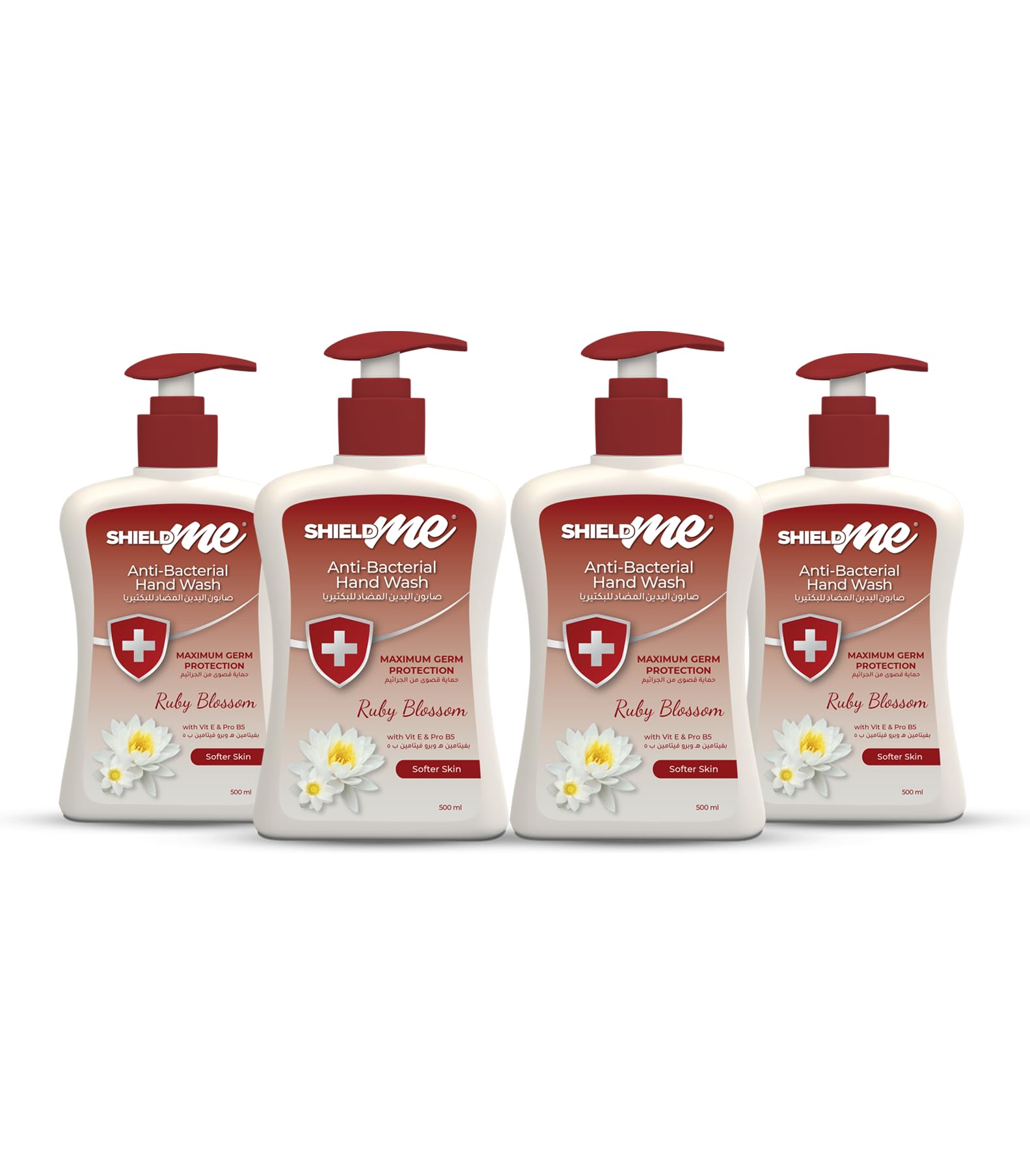 Shieldme Antibacterial Handwash Liquid Soap, 500Ml (Pack Of 4)- Ruby Blossom