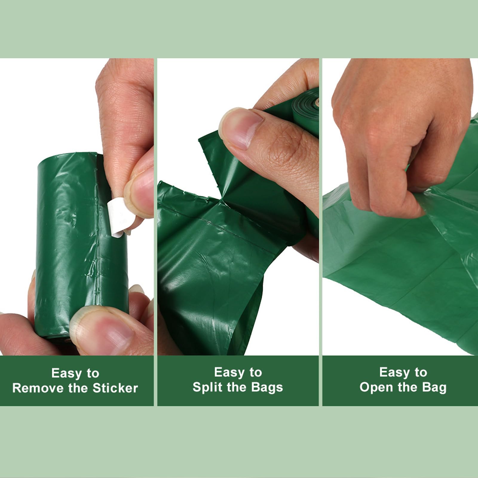 AWOCAN Dog Poop Bags and Dispenser with Tie Handles on Refill Rolls Easy-Tie Opening Generously Sized Dog Poop Bags for Pet Owners (green) - Image 4