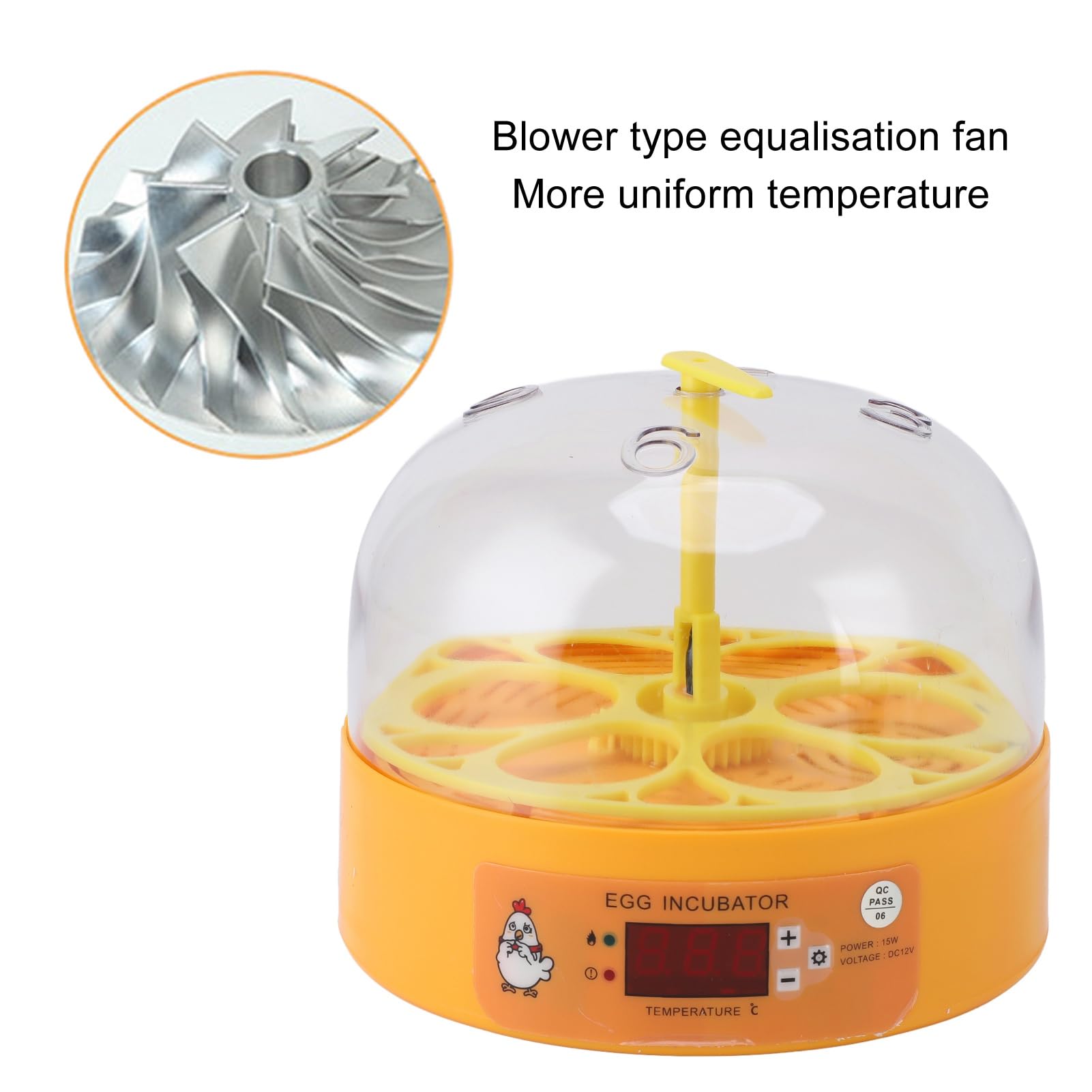 Fockety Incubatrice per 6 Uova, Macchina per la Cova delle Uova con Candeliere Intelligente con Controllo della Temperatura, Incubatrice per Galline con Giramento Uova Automatico a