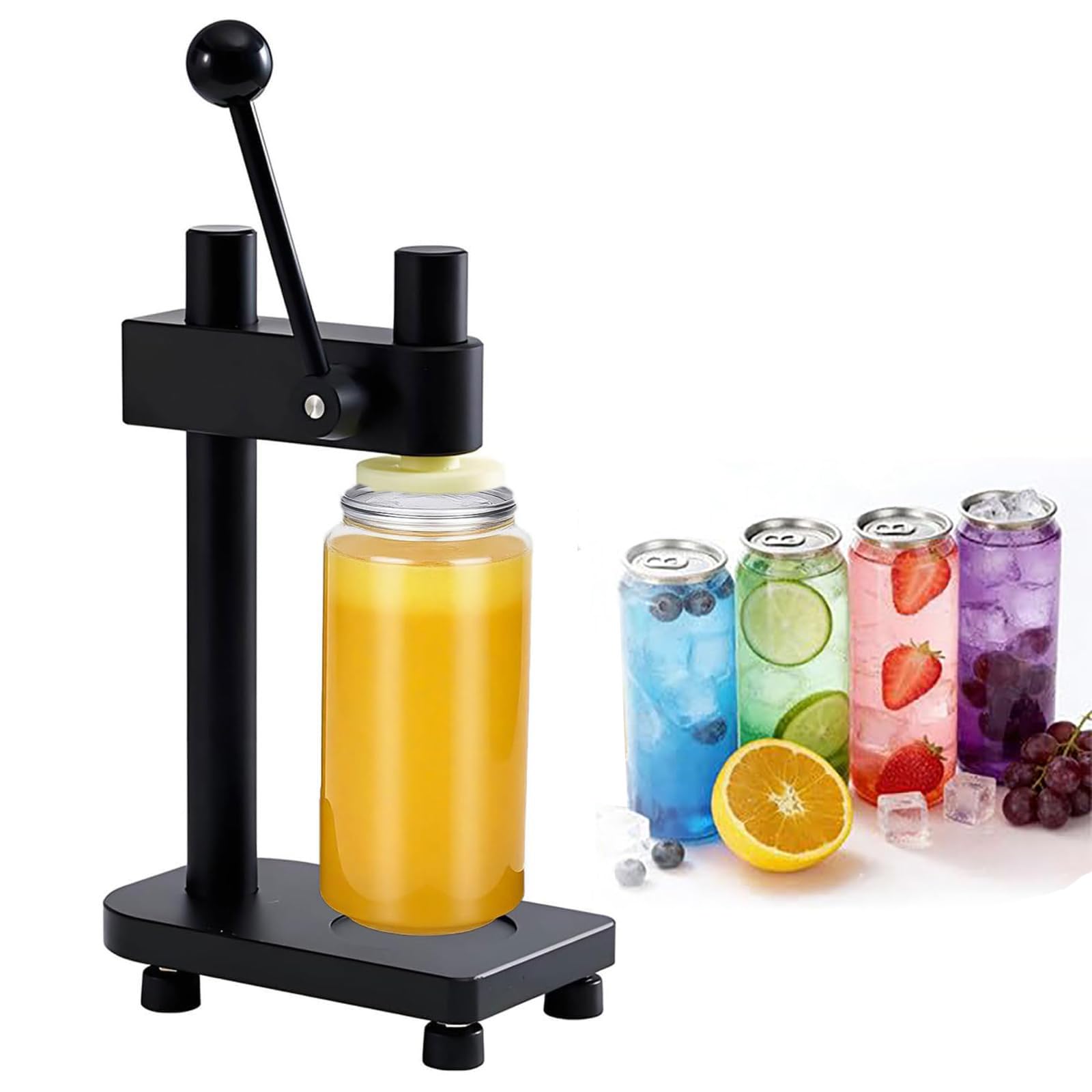 Sunbgrpye Black Manual Can Sealing Machine, Aluminum Alloy Cup Sealer, Height Adjustable, For Cans With A Diameter Of 55Mm, For Sealing Fruit Juices, Coffee, Sodas, Other Beverages