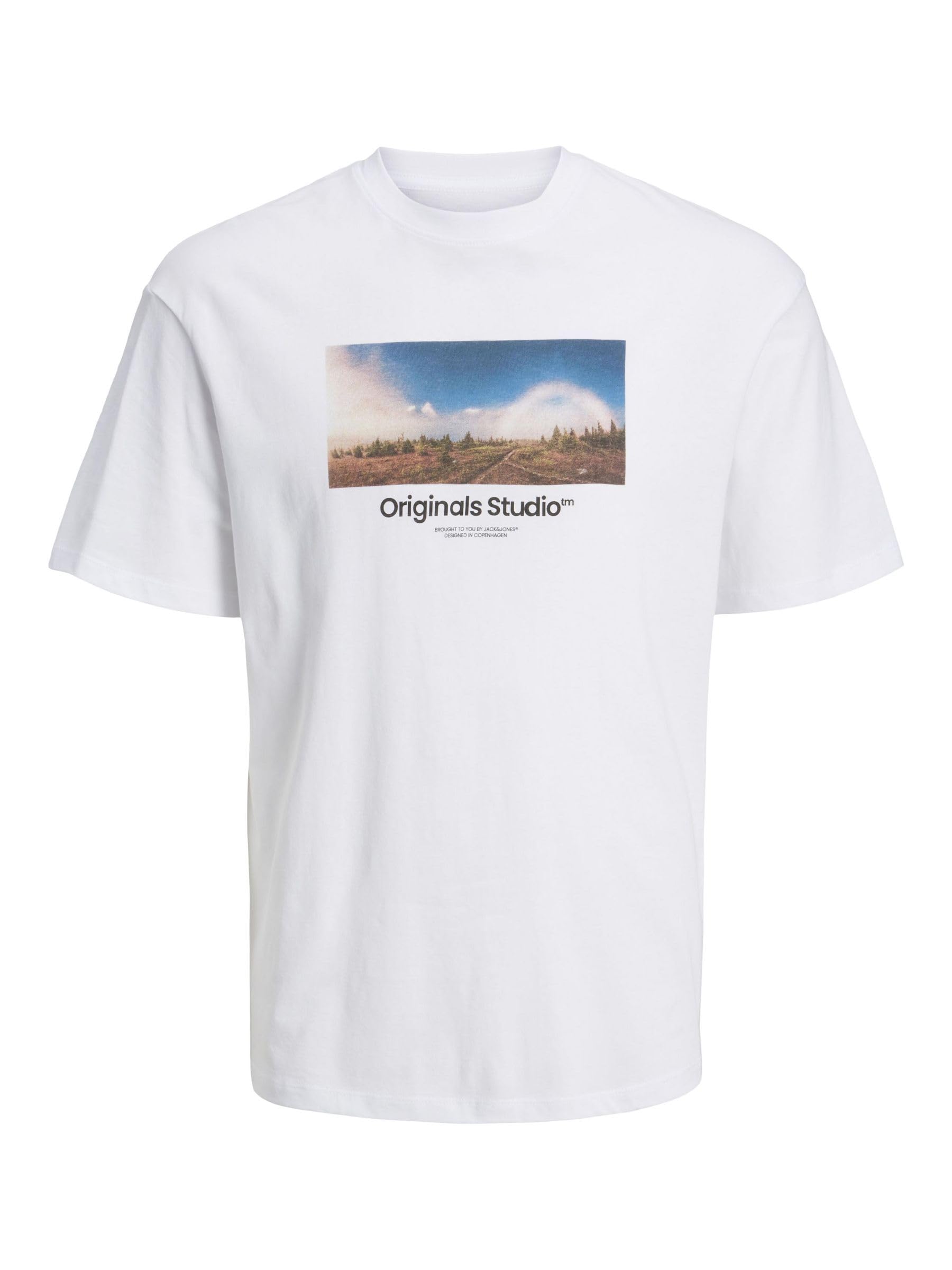 JACK & JONES Male T-Shirt Photo Print Crew Neck T-Shirt, Bright White, L