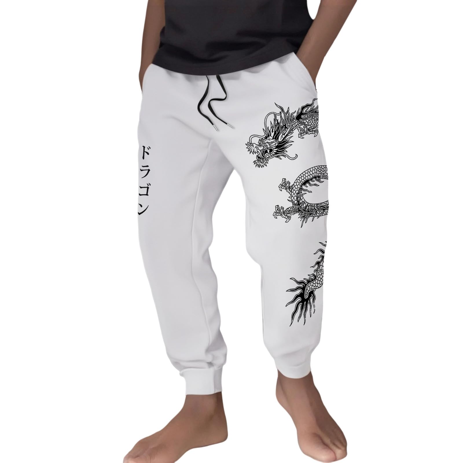 Wide Jogging Bottoms, Men's Tracksuit Bottoms, Long Chinese Dragon Print, Casual Trousers, Comfortable, Soft Sweatpants, Summer, Harajuku Streetwear, Sports Trousers for Men, Everyday