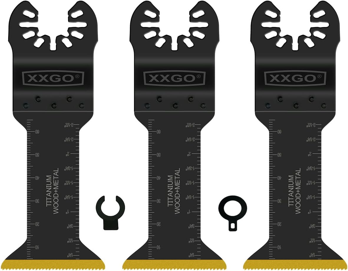 XXGO 3 Pcs Titanium Oscillating Multitool Saw Blades for Nails Metal Screws Wood Plastic Compatible with Bosch Chicago Dremel Genesis Harbor Freight Makita, Ridgid, Ryobi, Rockwell XG5203U