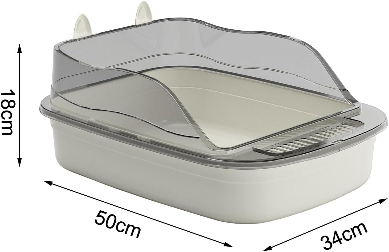 Open Litter Box Kitten Toilet Splashproof Cat Sandbox Cartoon Appearance Heighten 50x34x18cm Kitty Litter Pan Cat Litter Tray, Gray
