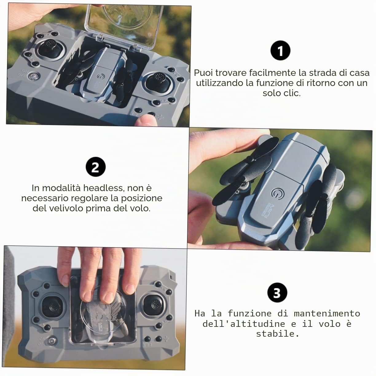 Toyvian Mini Drone Telecamera 4k Pieghevole, Quadricottero Rc Mantenimento Quota, Bracci Richiudibili, Stabile, per Selfie e Riprese Aeree