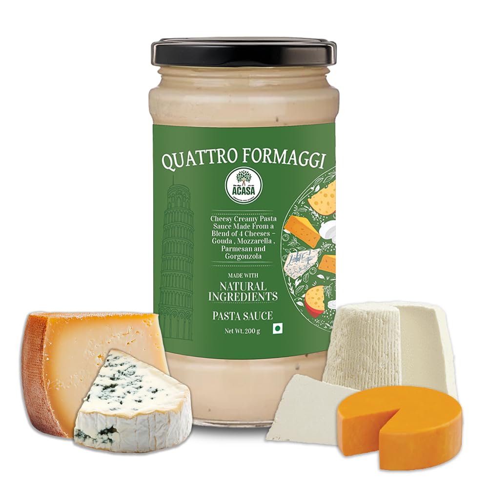Acasa Quattro Formaggi Sauce 200gm - White Sauce for Pasta - Rich Cheese- Perfect Italian Dishes - White & Creamy - Ideal for Pasta- Convenient Jar Packaging