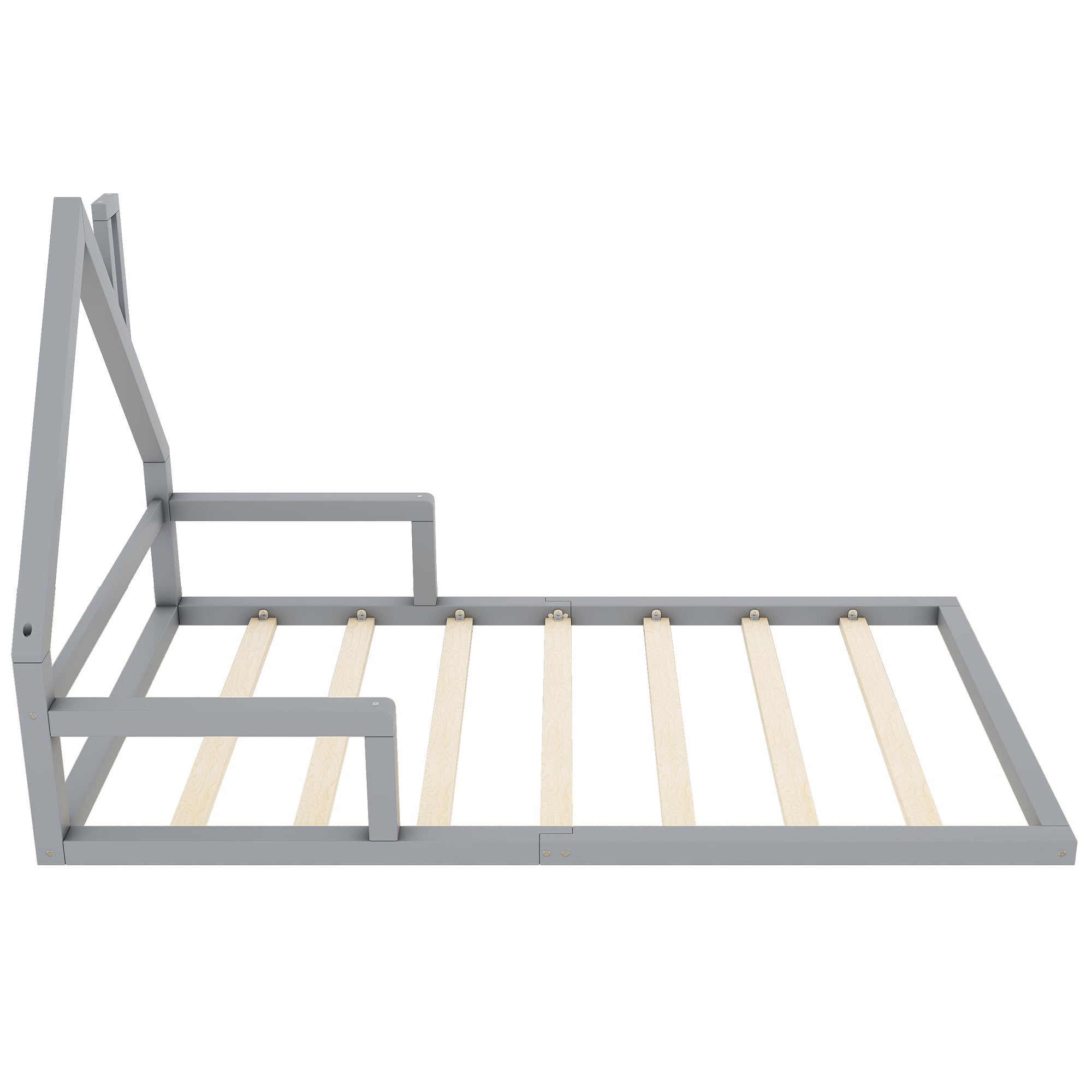 OKMYHOME Łóżko dziecięce 90x200 cm - Łóżko jednoosobowe z litego drewna sosnowego i MDF, klasyczny i solidny design, bez materaca, szare