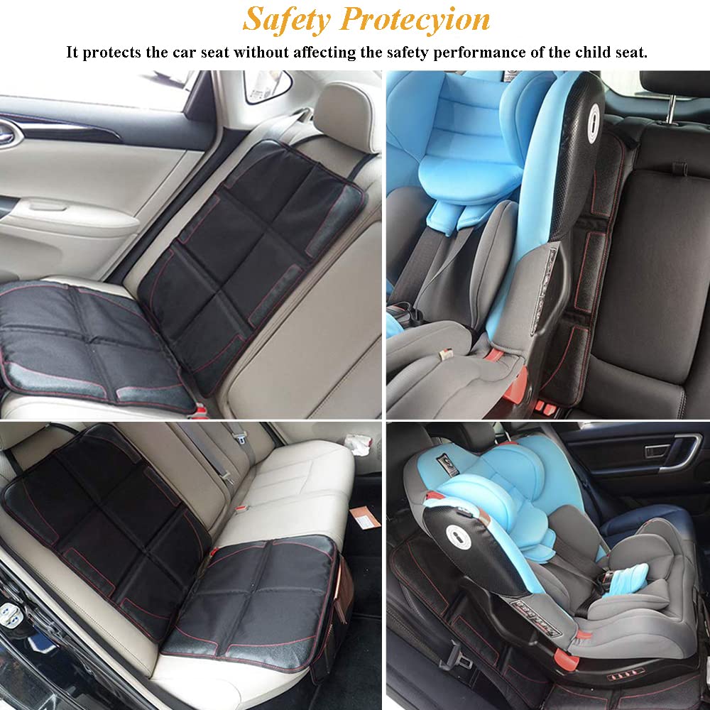 Skyour Car Seat Protector Waterproof Foldable Baby Child Car Leather Seat Protector Cover With Thickest Padding&Non Slip Backing Mesh Storage Pockets For SUV Sedan Seats (2pcs Black