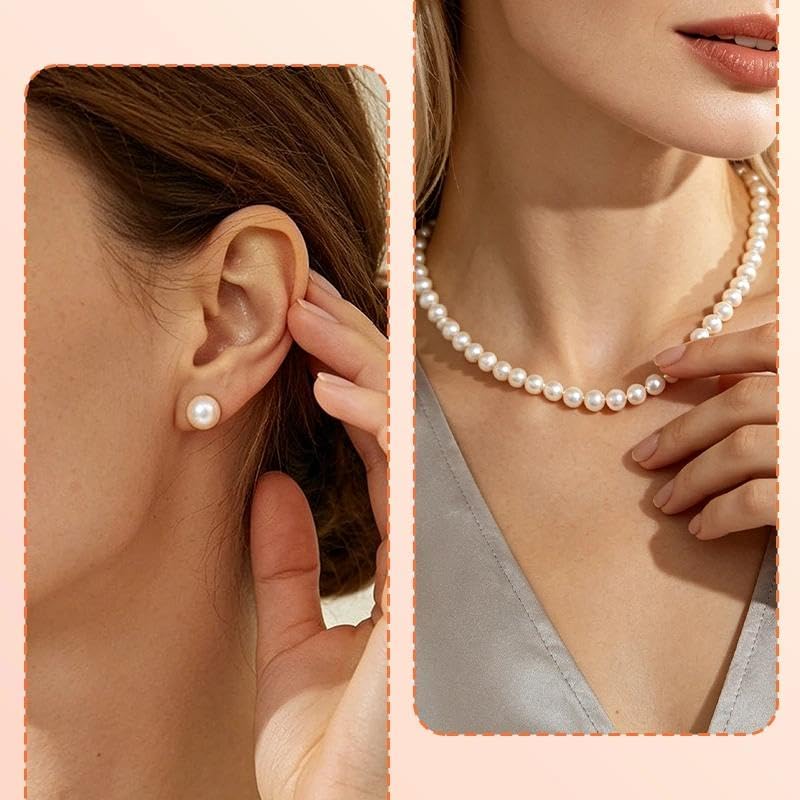 Image of Pearl Earring Stud Pearl Necklace Choker for Bride Wedding Earring Necklace | 0.6 mm 0.8mm 10mm 12mm Pearl Earring Set, Adjustable Pearl Necklace, Pearl Earrings And Necklace Set, Wedding Accessories