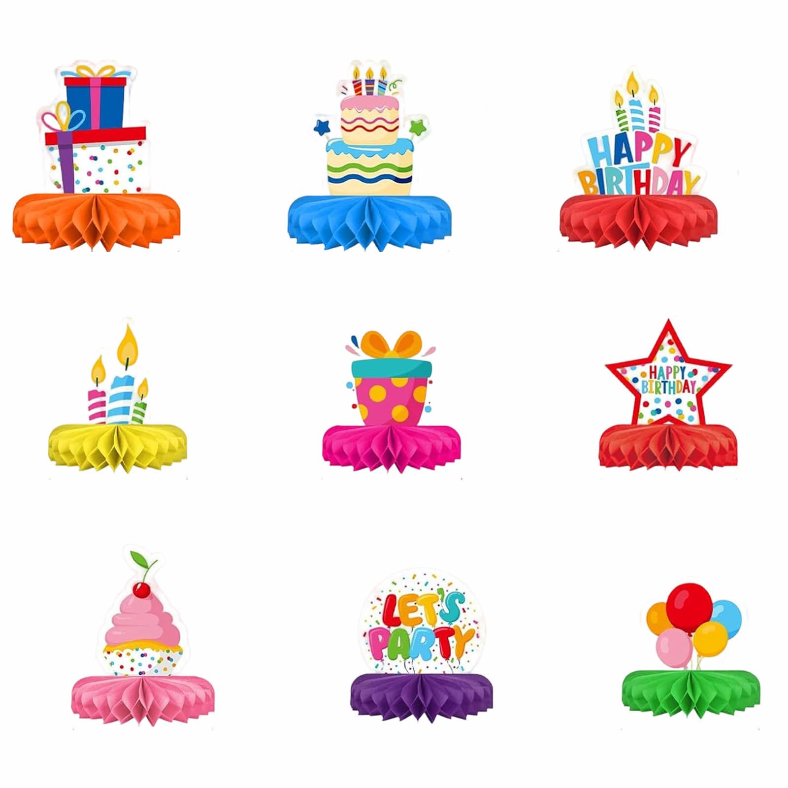 9 Stück Bunte Happy Birthday Tischdeko Entzückend Waben Tisc