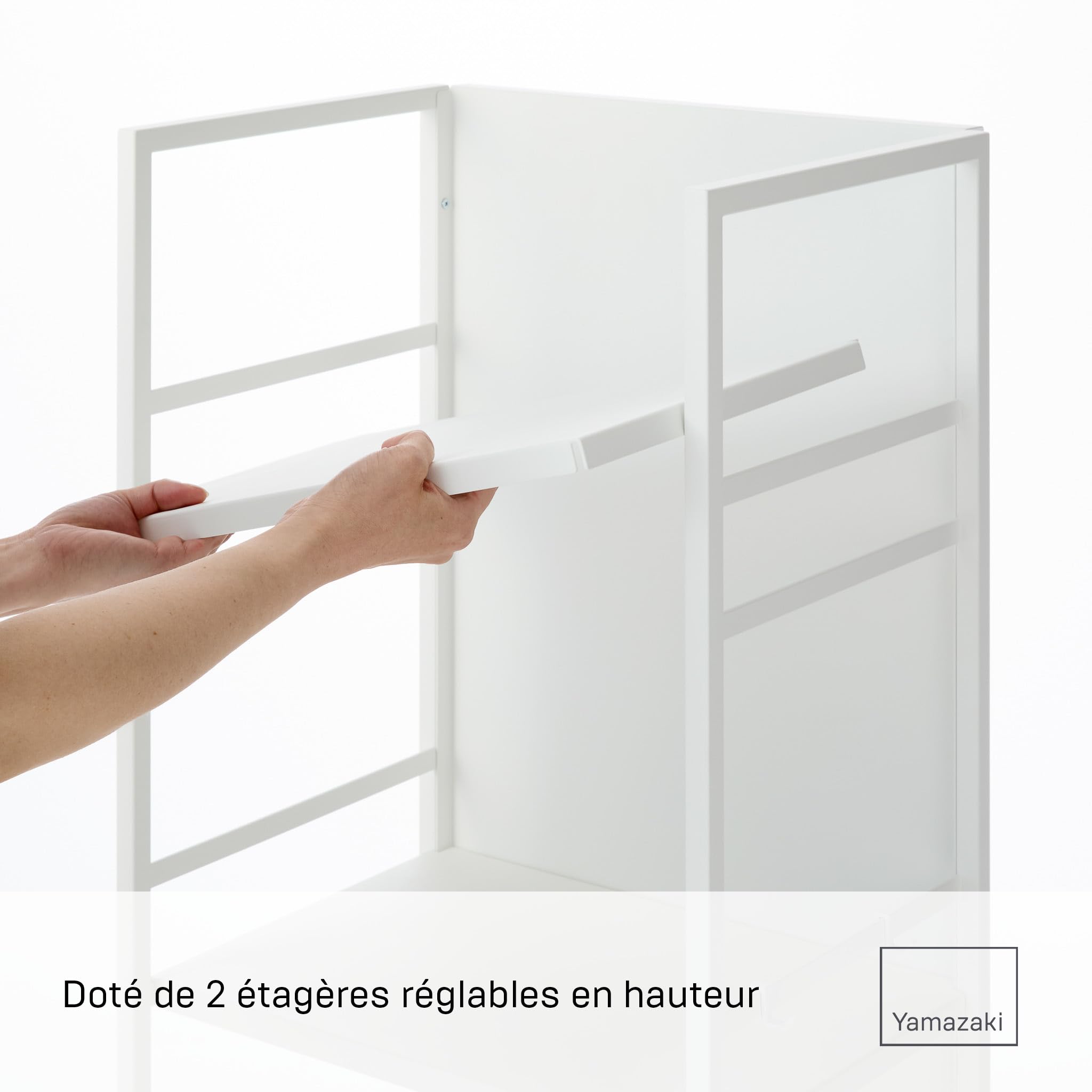 YAMAZAKI 1419 Tower Chariot de Rangement Semi-fermé à 3 Niveaux, Blanc, Acier/Nylon, Minimaliste, 32,1 x 42 x 84,5 cm (L x L x H)