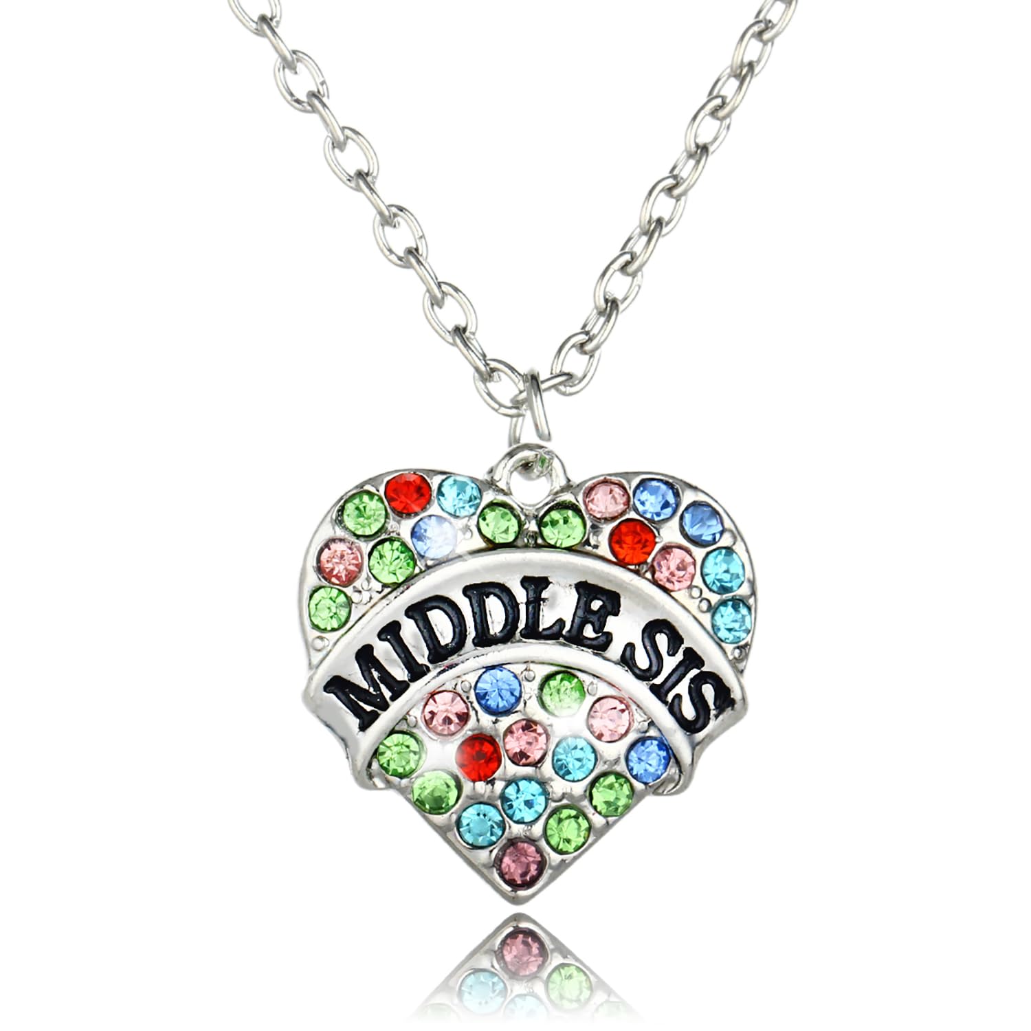 Big Sister Middle Sister Little Sisters Necklace Sisters Gifts Colorful Crystal Heart Necklace