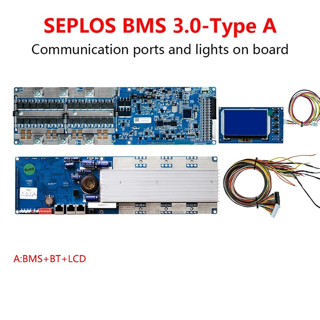 Seplos BMS3.0 50A/100A/150A/200A 24V/48V CAN e RS485 Comunicazione BMS per batterie al litio Smart BMS TypeA (3.0-A 48V 200A 16S+BT + LCD)