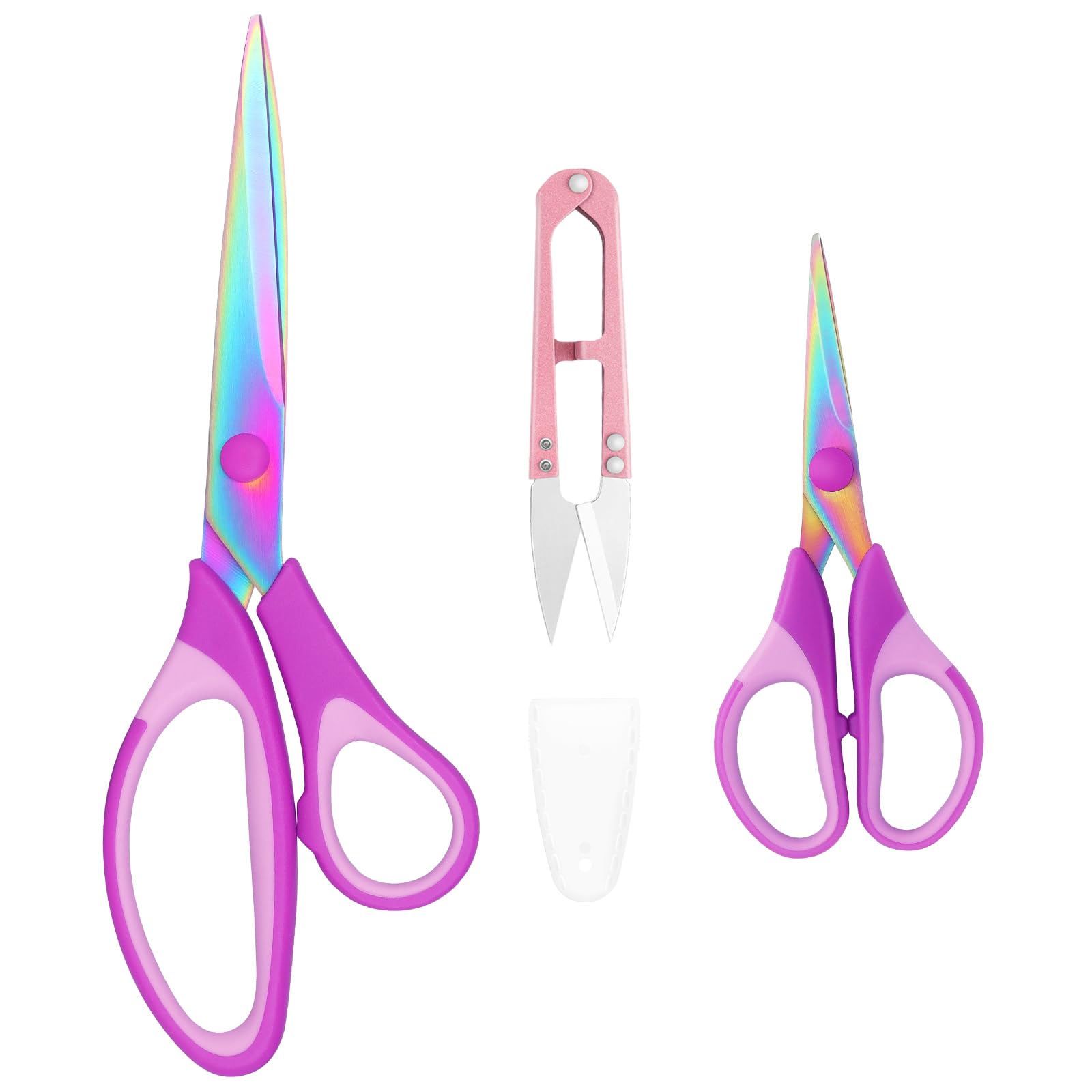 Frepxzlk Fabric Scissors with Titanium Sharp Stainless Steel Blades and Soft-Grip Handles, Suitable for Sewing, Cutting Fabric Leather and Home Office Artist. 3-Piece Set (Purple Titanium 3)