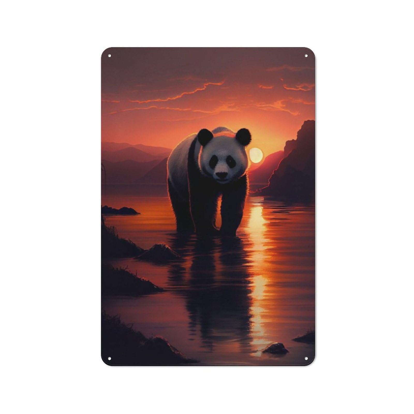 Junmoney Panda Sunset For Garden Room Or Summerhouse, Vintage Tin Sign 30X20cm, A Metal Wall Feature For Garden Rooms And Summerhouses