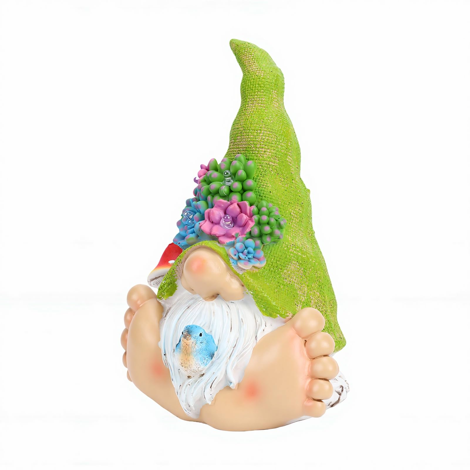 EMUKOEP Statua da Giardino Gnomo Solare con Fiori Succulenti a LED, (A)