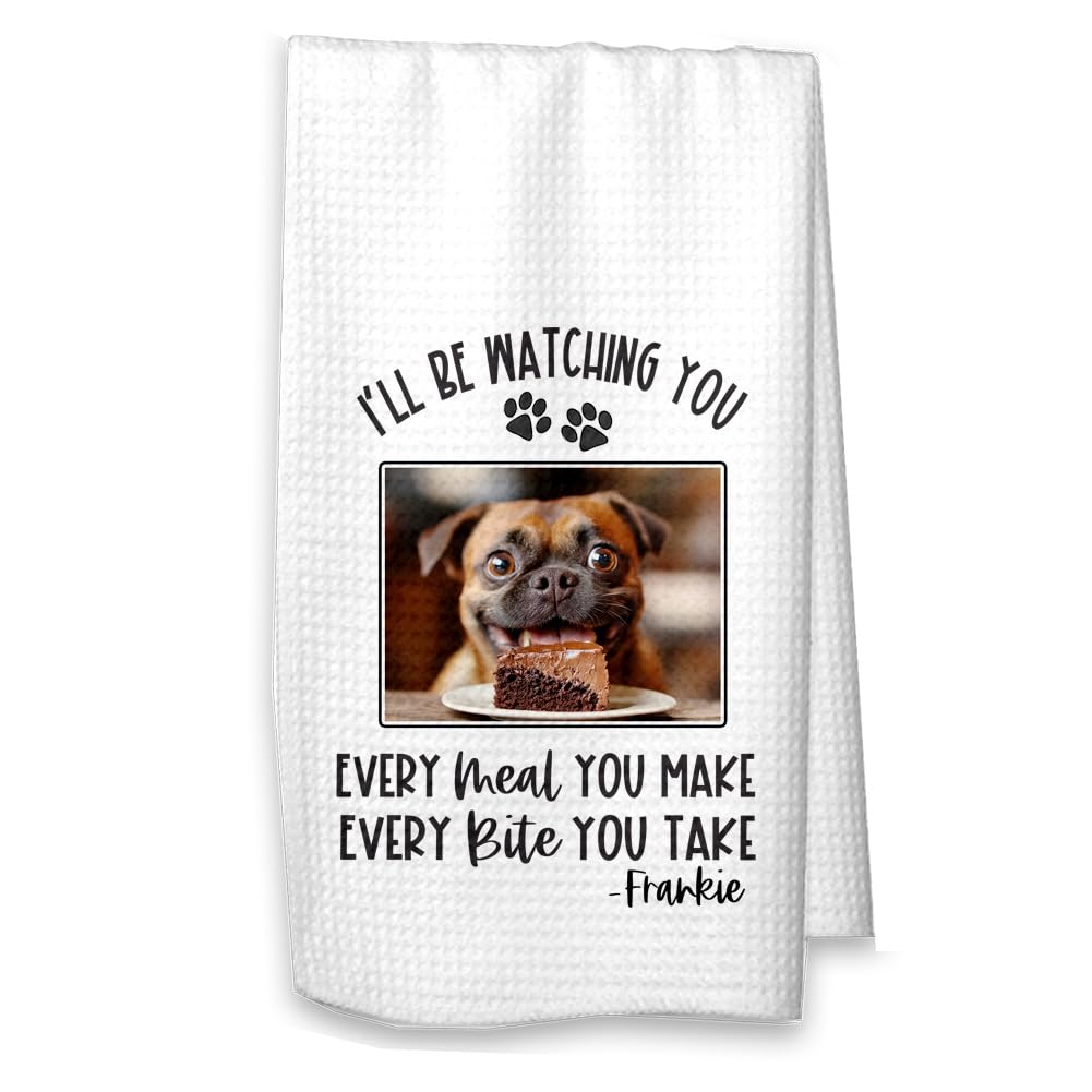 Studio 9Thirty3 Customized Dog or Cat Waffle Kitchen Towel, Add Your Photo Personalized Dog or Cat Mom Owner, Housewarming Hostess Gift, Always