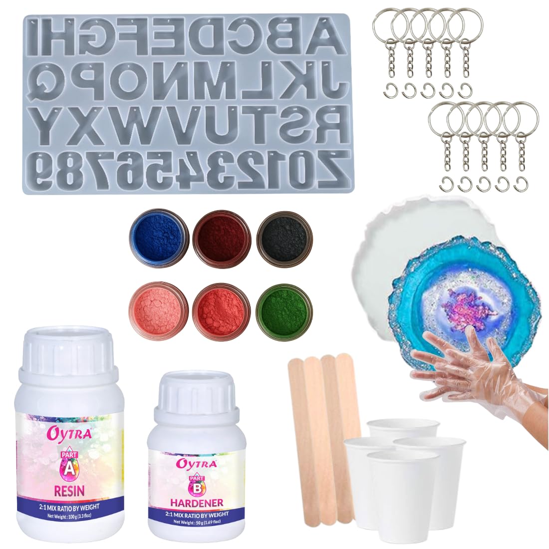 Oytra Resin Art Kit for Keychain and Coaster Making Transparent Liquid Silicone Mould Craft Materials DIY Casting Set Combo for Beginners Artists Professionals Hobbyists-image-24
