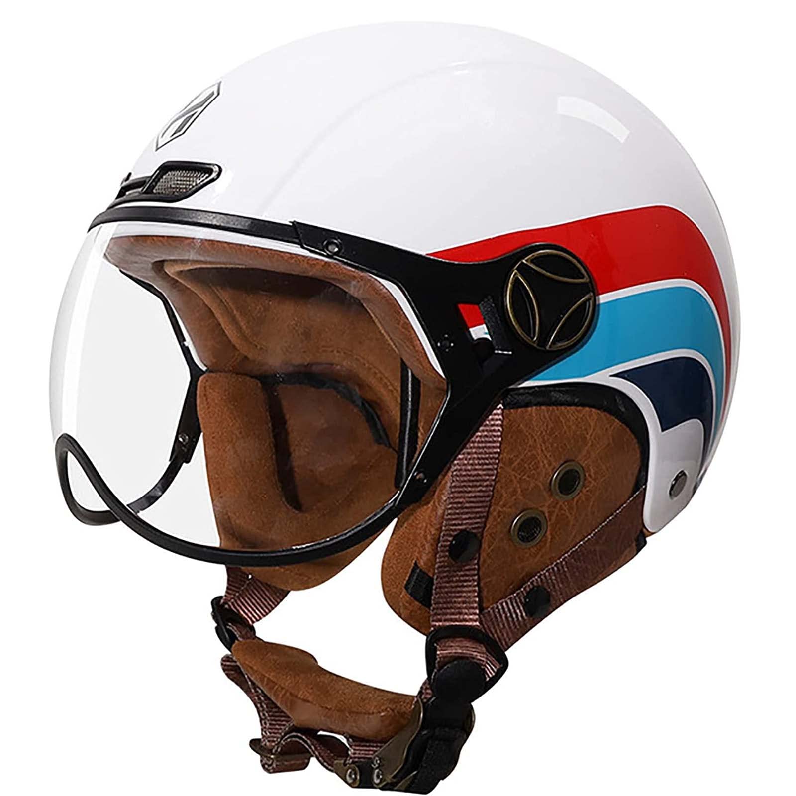 Vintage Aperto Casco Per Moto Adulto Mezzo Casco Da Motociclista ECE Omologato Mezzo Da Moto Retrò Unisex Per Uomo Donna Scodella Skateboard Scooter Motorino H,M/(57~58cm