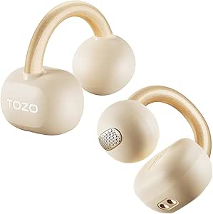 TOZO OpenEarRing True Open Ear Headphones, Lightweight Comfort Open Ear Clip Wireless Earbuds, 40H Play Bluetooth 5.4 Headphones with Smart Digital Display Design Fit Sports Running, Workout Khaki asin的图片
