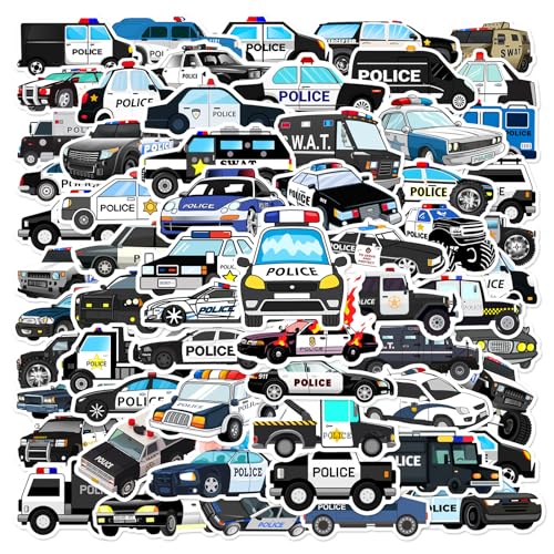 50 PCS Police Car Stickers Sports car Racing Decals Vinyl Waterproof Party Favors for Water Bottles (Police Car)