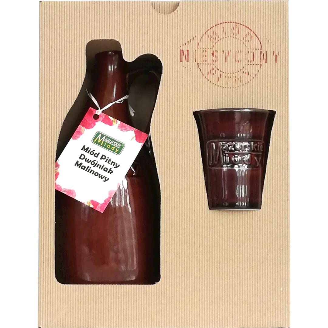 Met Dwójniak Malinowy-Halber Himbeere Geschenkset im Karton mit Keramikbechern | 600ml | 16% Alkohol Metwein | Polnische Produktion