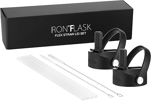 Miniatura 6 de IRON FLASK Tapa flexible con popote para botellas de agua deportivas aisladas de boca ancha, simple sin BPA, 2 tapas, 4 popotes, 2 cepillos de