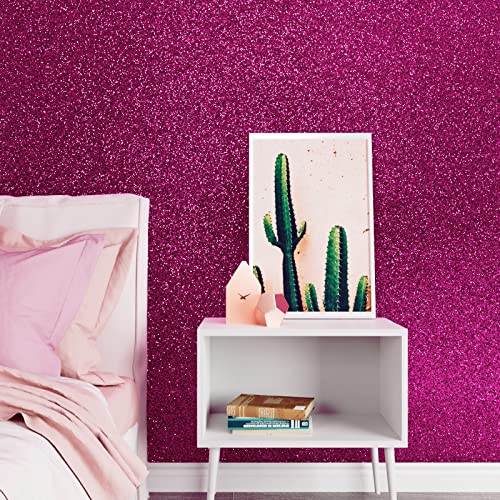 Stickyart Hot Pink Sequins Sparkle Wallpaper Self Adhesive Chunky Glitter Wallpaper Roll Peel And Stick Sparkly Contact Paper For Bedroom Girls Room Living Room 15.8"X78.7" #TOP3
