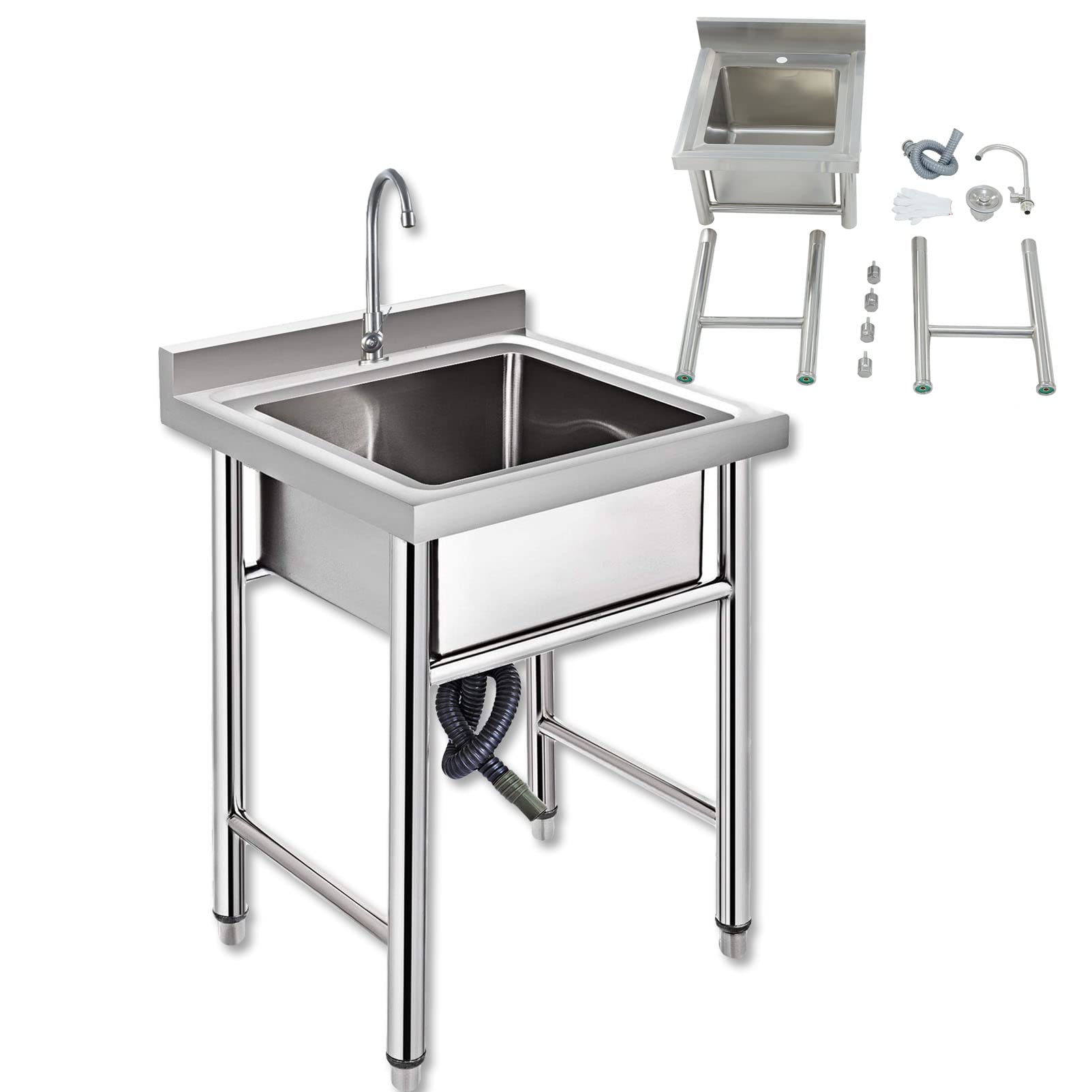 Évier de cuisine avec robinet évier sur pied commercial en acier inoxydable 304
