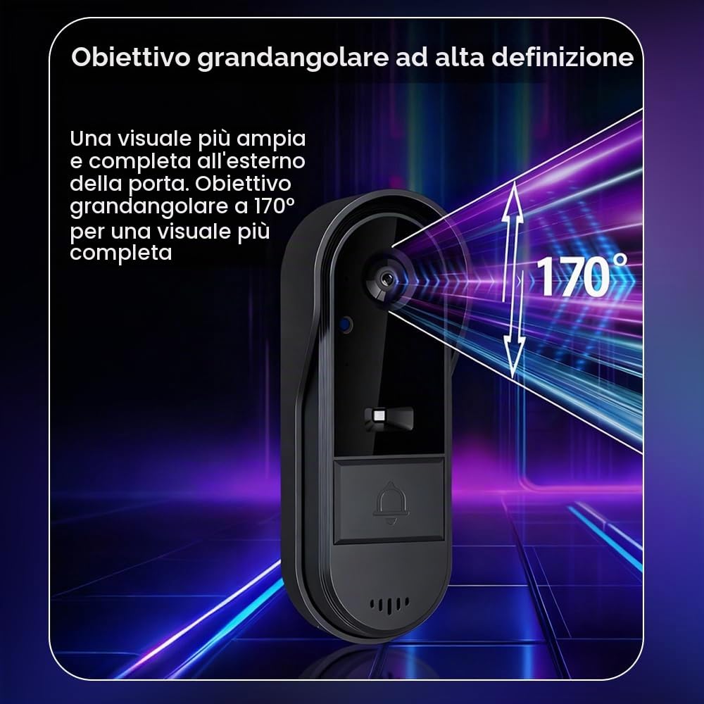 Winnes Videocitofono Citofono Senza Fili da Esterno con Schermo IPS 4,3'' Video Campanello con Telecamera 1080P 170°Angolo Visuale,Visione Notturna,Spioncino Digitale Senza WiFi/APP/Abbonamento